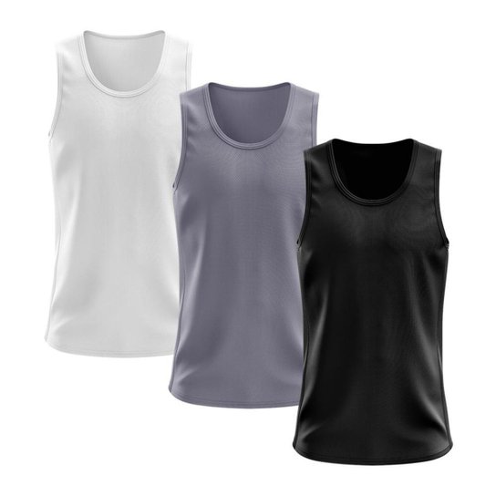 Kit 3 Regata Masculina Lisa Básica Dry Academia Treino Camisa Camiseta Blusa Esportiva Regatas - Preto+Branco Menor preço em Kit 3 Regata Masculina Lisa Básica Dry Academia Treino Camisa Camiseta Blusa Esportiva Regatas - Preto+Branco