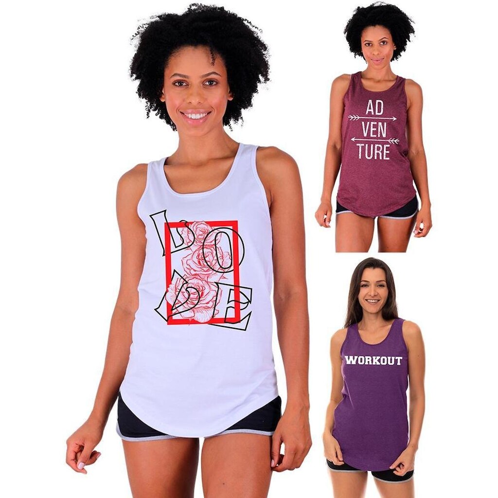 Kit 3 Regatas Longline Feminina MXD Conceito Slim Diversas Estampas