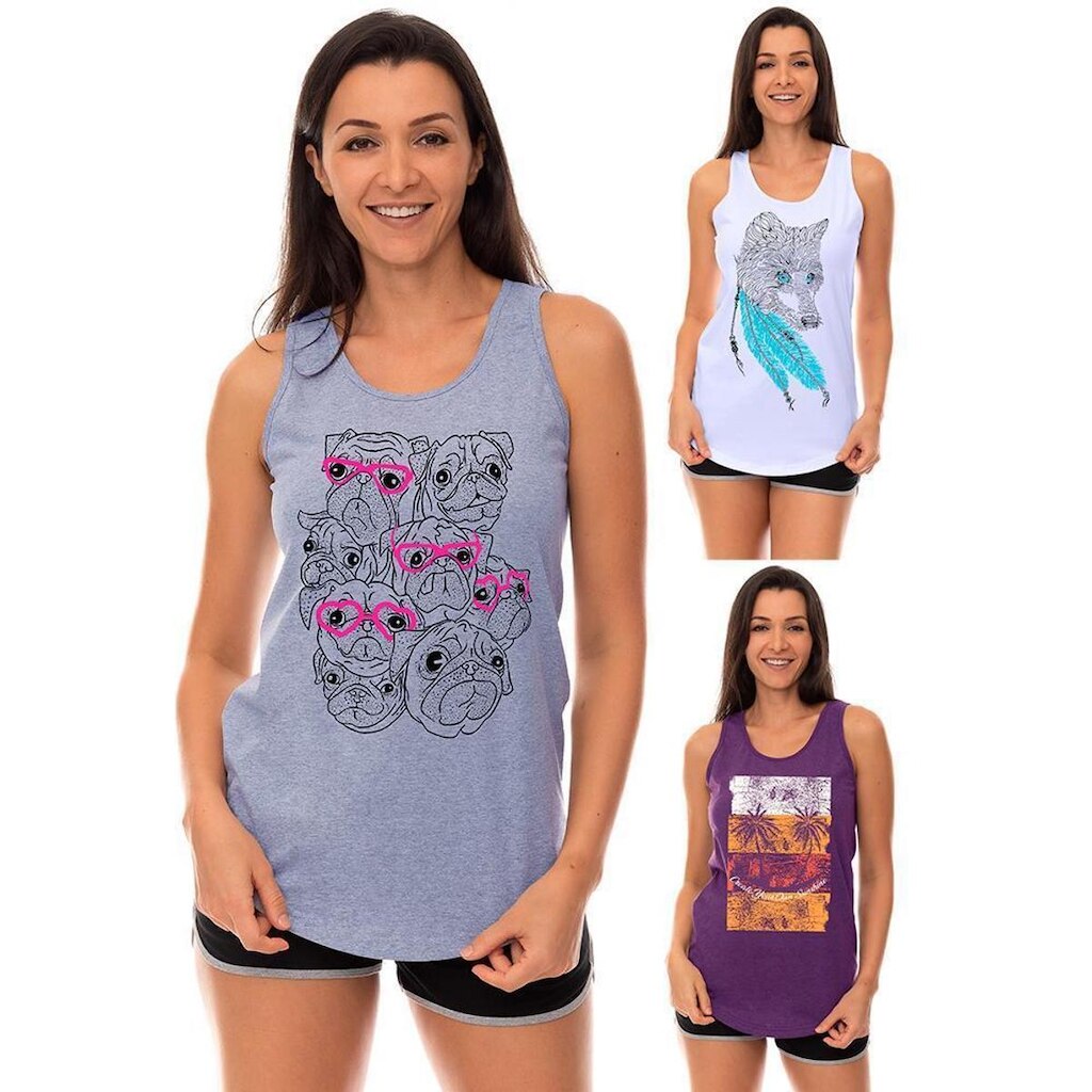 Kit 3 Regatas Longline Feminina MXD Conceito Slim Diversas Estampas