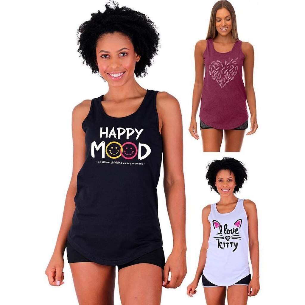 Kit 3 Regatas Longline Feminina MXD Conceito Slim Diversas Estampas