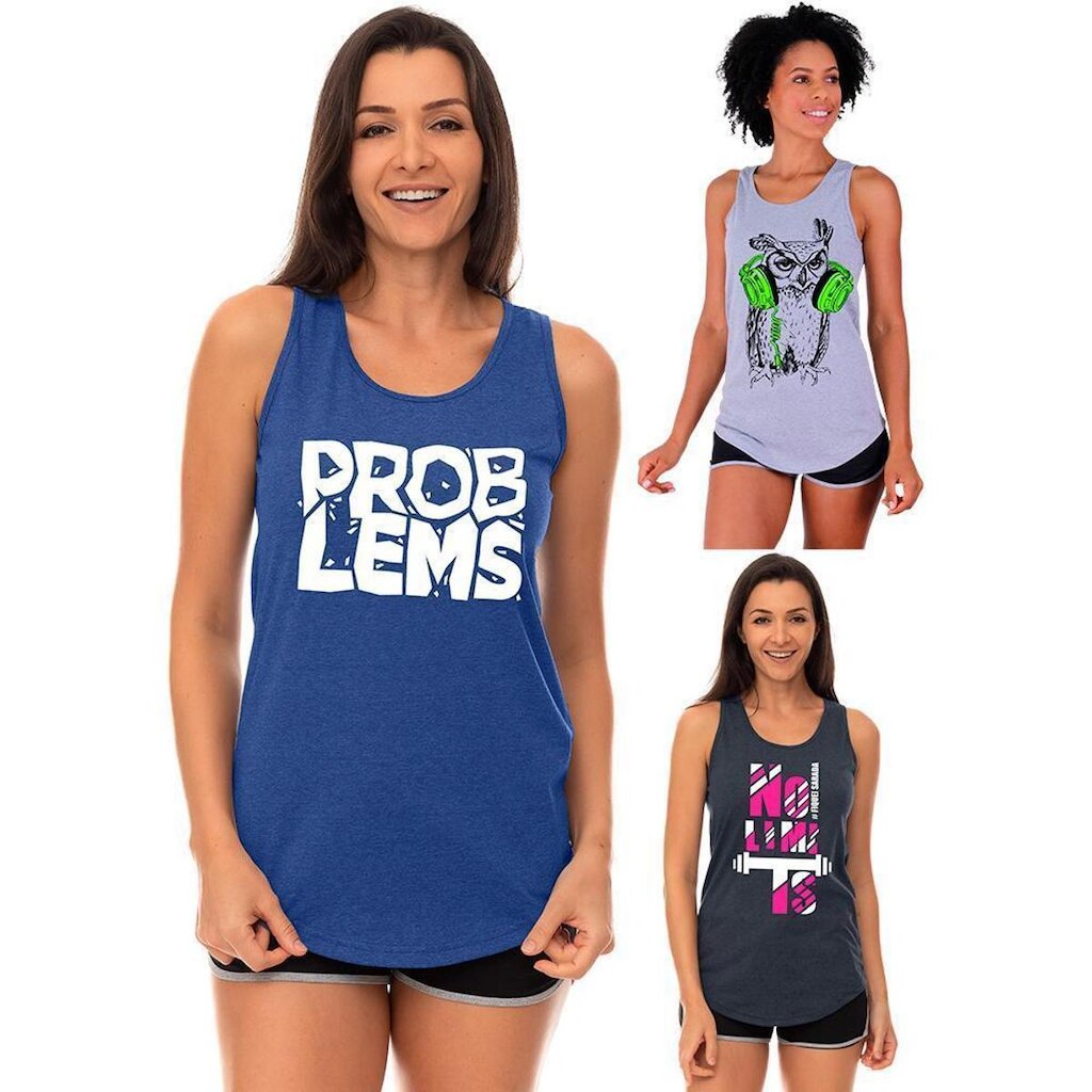 Kit 3 Regatas Longline Feminina MXD Conceito Slim Diversas Estampas
