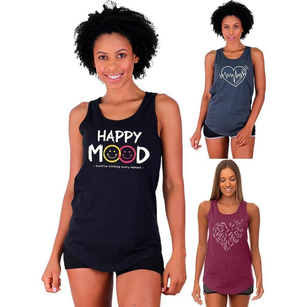 Kit 3 Regatas Longline Feminina MXD Conceito Slim Diversas Estampas