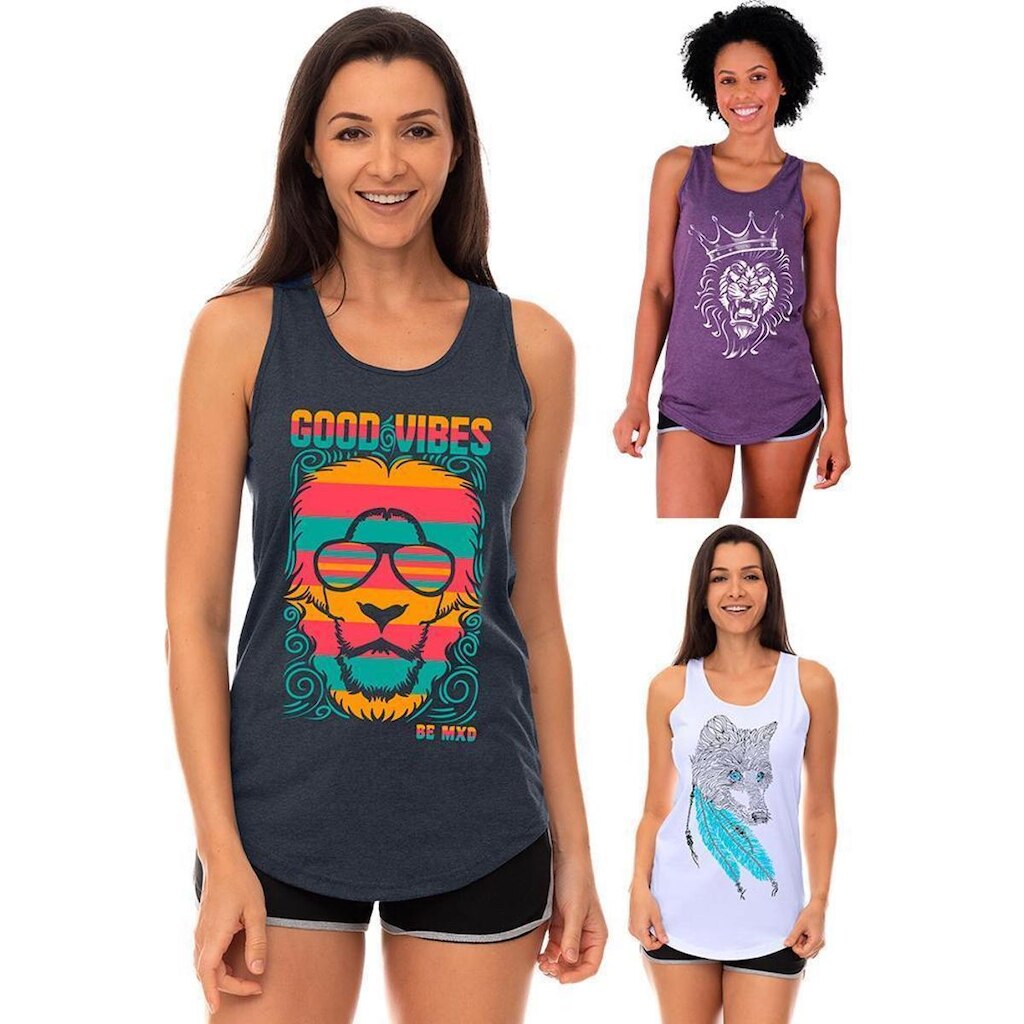 Kit 3 Regatas Longline Feminina MXD Conceito Slim Diversas Estampas