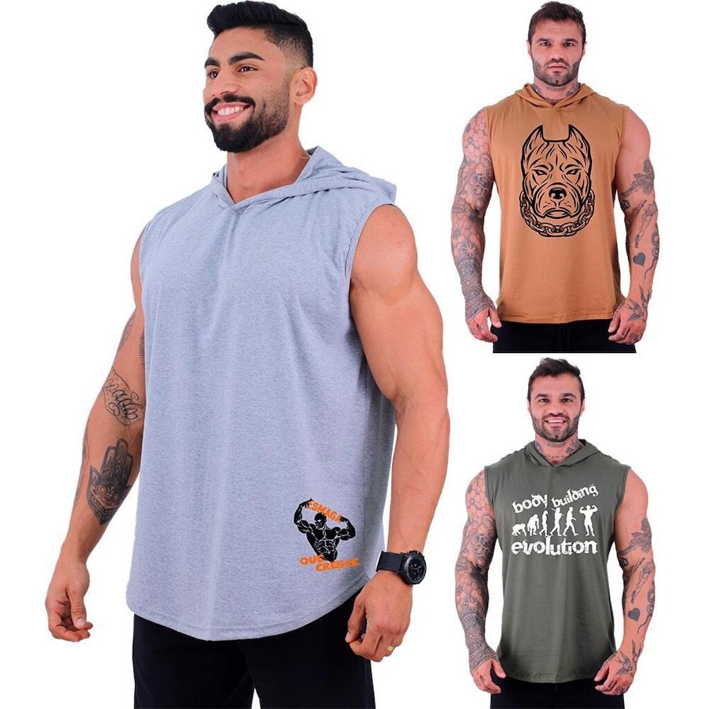 Kit 3 Regatas Longline Machão Com Touca Masculina MXD Conceito Academia Exercicio Fisico