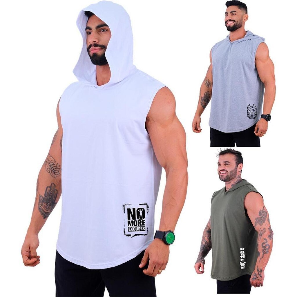 Kit 3 Regatas Longline Machão Com Touca Masculina MXD Conceito Academia Exercicio Fisico