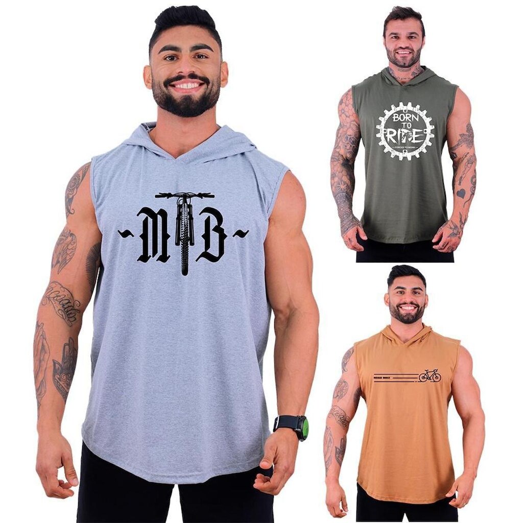 Kit 3 Regatas Longline Machão Com Touca Masculina MXD Conceito Academia Lazer