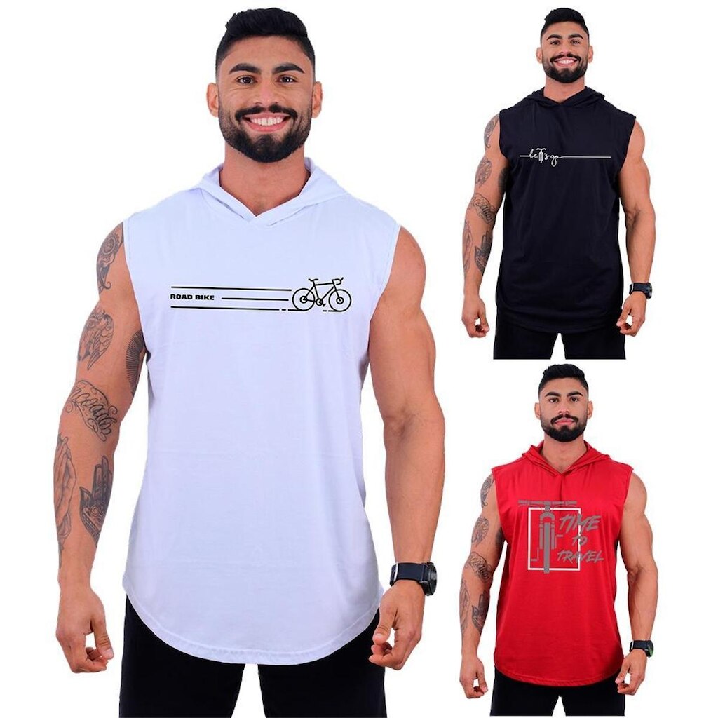 Kit 3 Regatas Longline Machão Com Touca Masculina MXD Conceito Academia Lazer