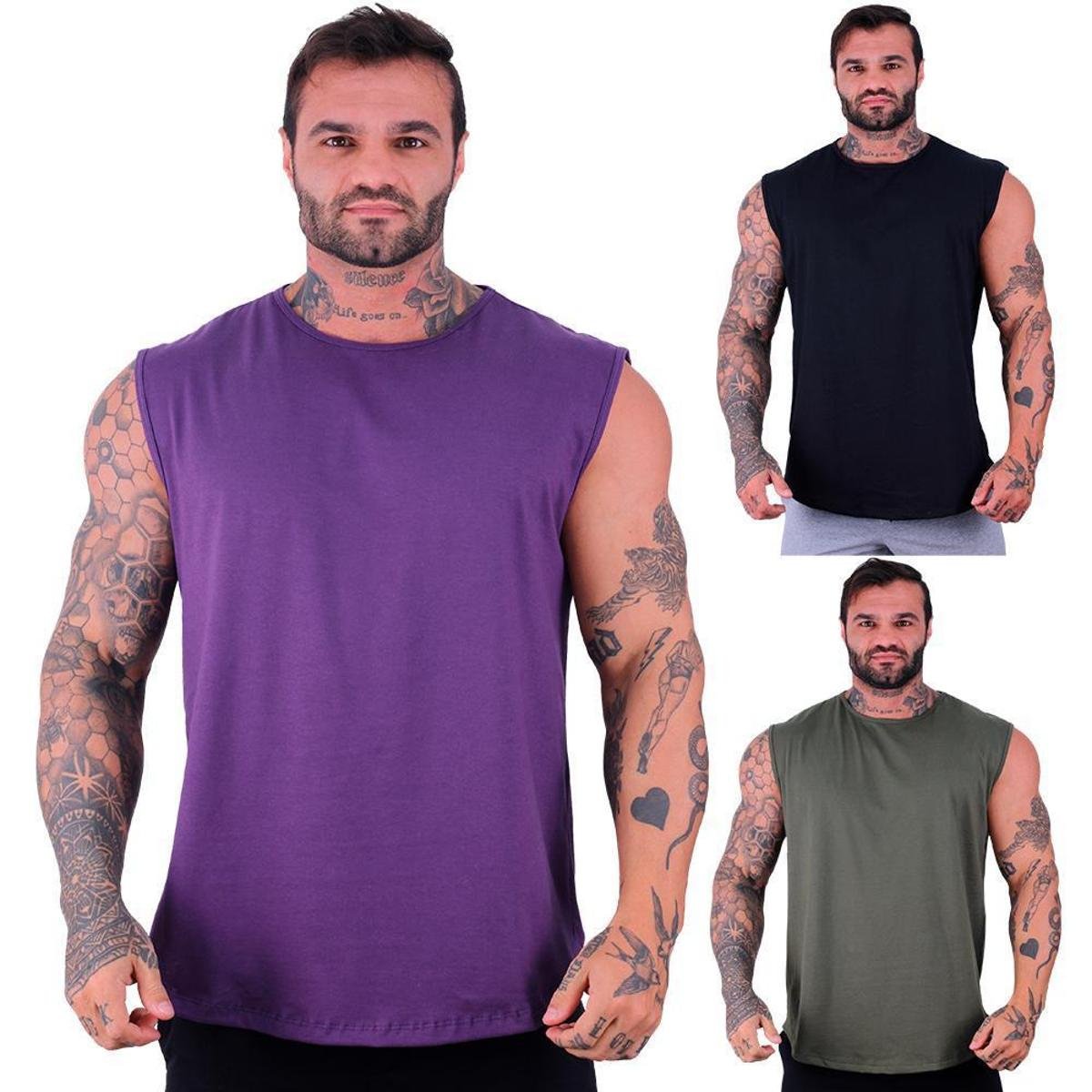 Kit 3 Regatas Longline Machão Masculina MXD Conceito Cores Casuais Fitness Academia Musculação