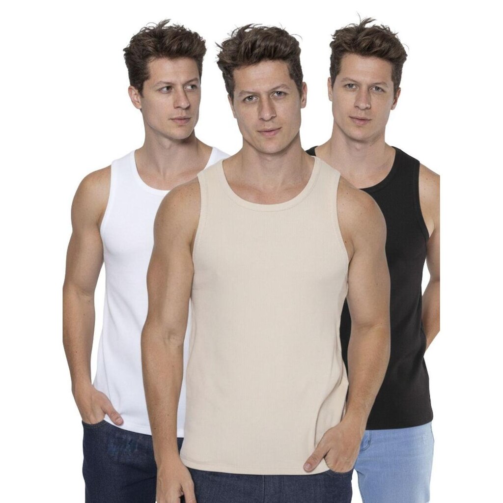 kit 3 Regatas Masculina Caneladas Básicas em Ribana Crocker