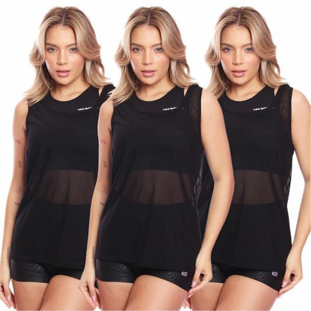 Kit 3 Regatas Tule Academia Feminino