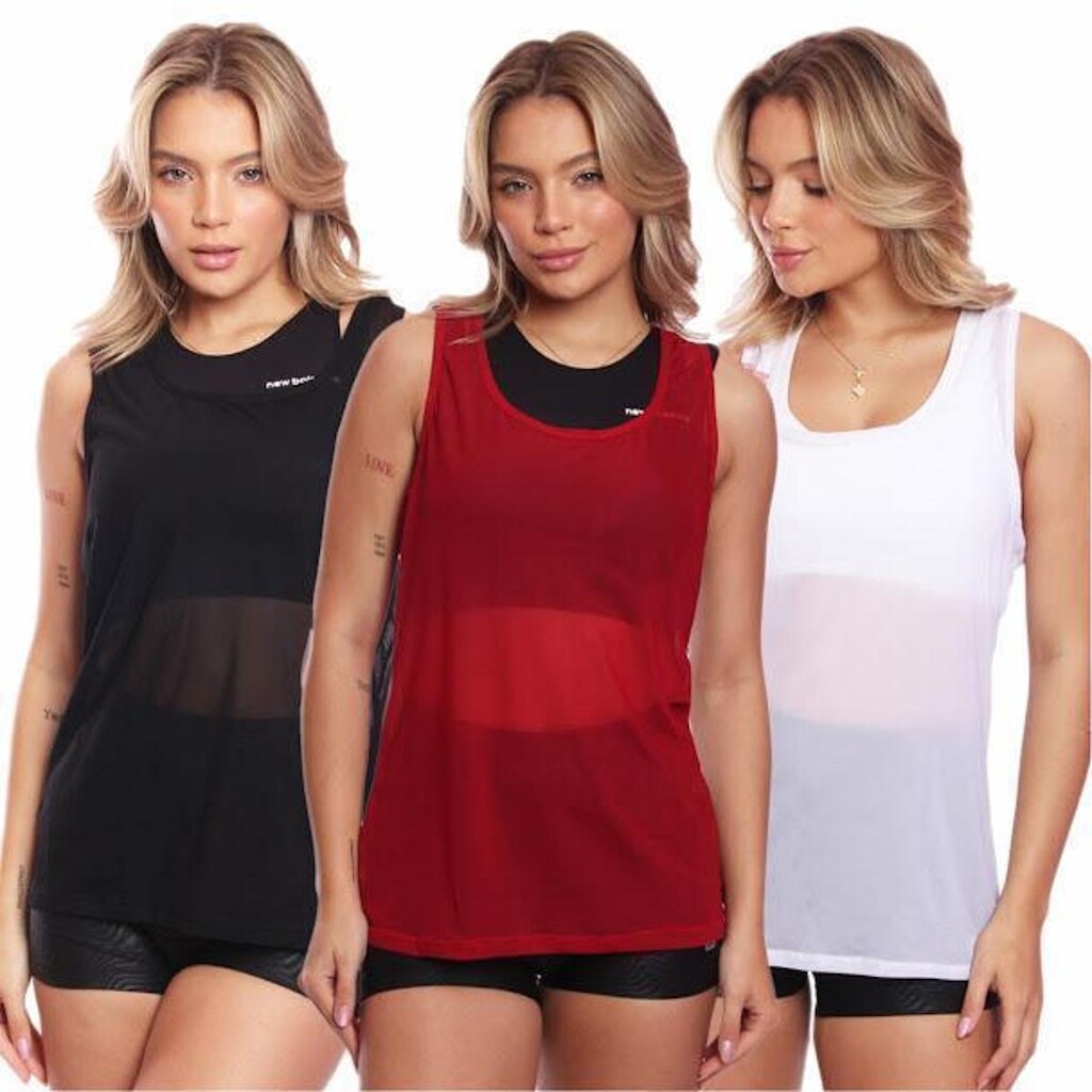 Kit 3 Regatas Tule Academia Feminino