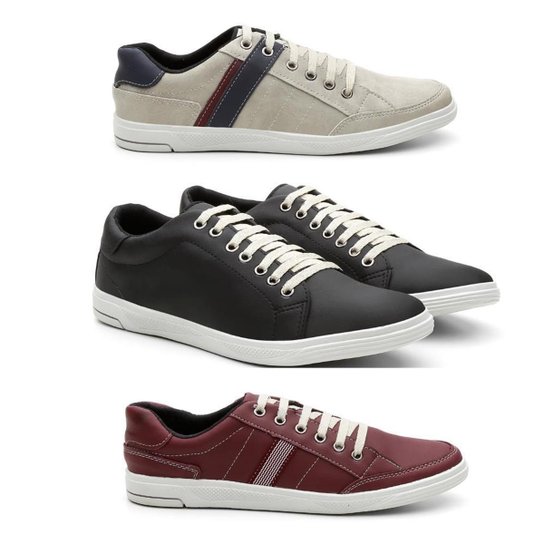 Kit 3 Sapatênis Casual Sola Flexivel Conforto Masculino - Vermelho Claro+Preto Menor preço em Kit 3 Sapatênis Casual Sola Flexivel Conforto Masculino - Vermelho Claro+Preto