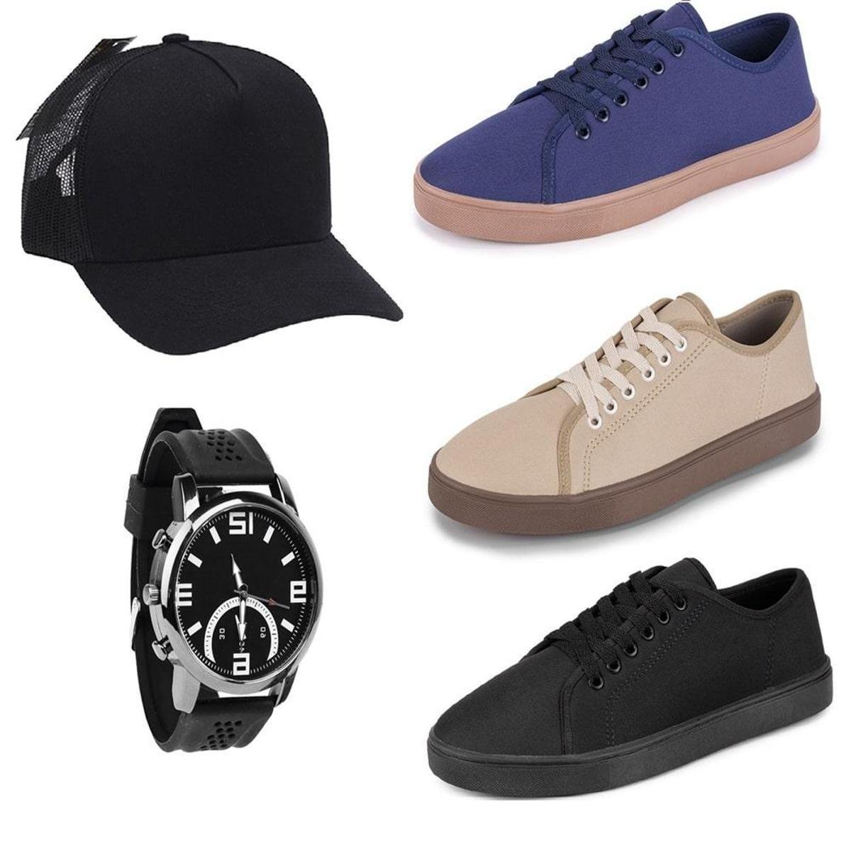 Kit 3 Sapatenis Masculino Cadarco Liso Boné e Relogio Analogico - Azul |  Netshoes