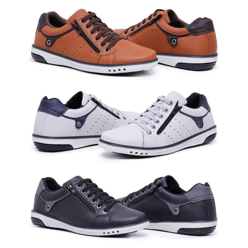 Kit 3 Sapatênis Masculino Casual Fechamento Elástico e Zíper