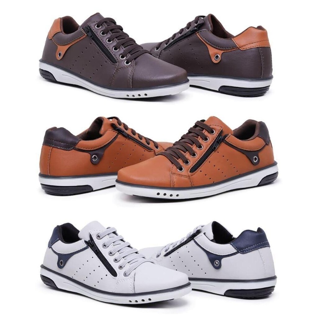Kit 3 Sapatênis Masculino Casual Fechamento Elástico e Zíper