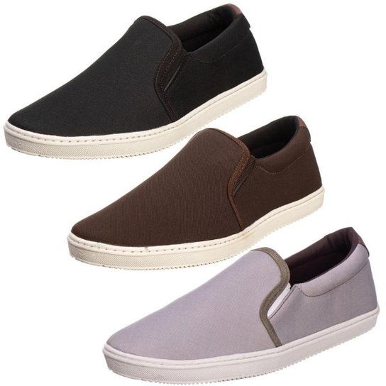 Kit 3 Sapatenis Slip On Casual Masculino Confortavel Palmilha EVA Leve - Preto Menor preço em Kit 3 Sapatenis Slip On Casual Masculino Confortavel Palmilha EVA Leve - Preto
