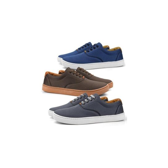 Kit 3 Sapatenis Tenis Masculino Liso Sola Borracha Cadarço e Costura Reforçada - Azul Menor preço em Kit 3 Sapatenis Tenis Masculino Liso Sola Borracha Cadarço e Costura Reforçada - Azul