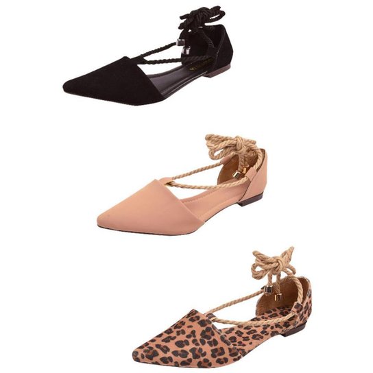 Kit 3 Sapatilhas Casual Feminina Amarração Moderna Dia a Dia - Preto+Marrom Menor preço em Kit 3 Sapatilhas Casual Feminina Amarração Moderna Dia a Dia - Preto+Marrom