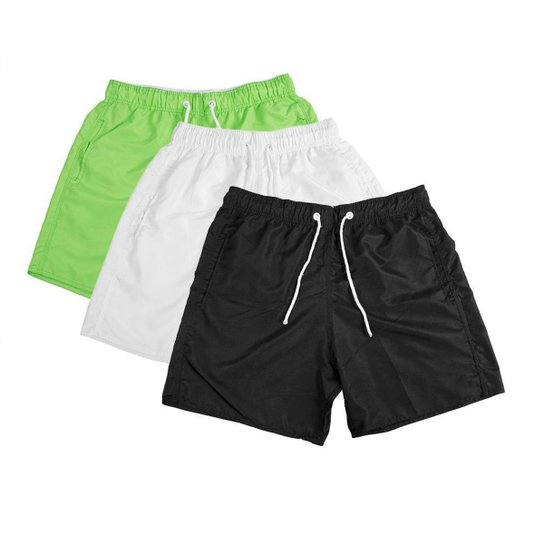 Kit 3 Short Sport Masculino Liso Cós Elástico Academia Leve - Preto+verde Menor preço em Kit 3 Short Sport Masculino Liso Cós Elástico Academia Leve - Preto+verde