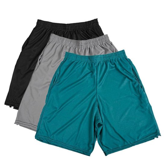 Kit 3 Short Sport Masculino Liso Cós Elástico Academia Leve - Verde+Preto Menor preço em Kit 3 Short Sport Masculino Liso Cós Elástico Academia Leve - Verde+Preto