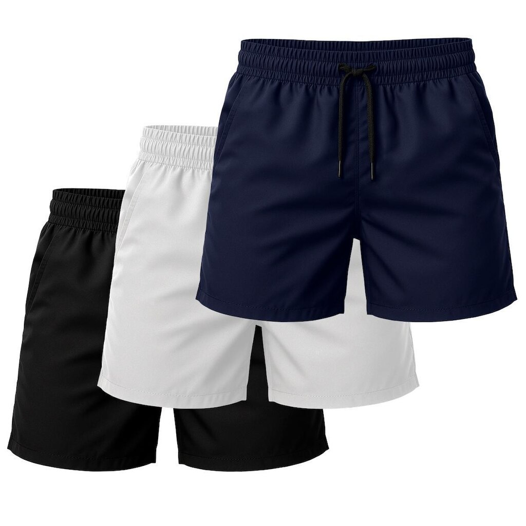 Kit 3 Short Tactel Leve Praia Liso Academia Bermuda Masculina