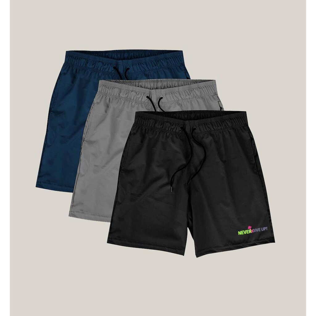 Kit 3 Shorts Academia Masculino Elastano Premium WSS Gym Never Give Up