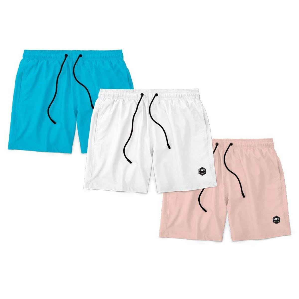 Kit 3 Shorts Bermuda Masculino Básico Mauricinho Tactel