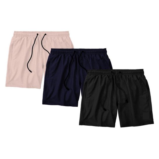 Kit 3 Shorts Bermuda Masculino Básico Mauricinho Tactel