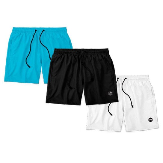 Kit 3 Shorts Bermuda Masculino Básico Mauricinho Tactel - Azul+Branco Menor preço em Kit 3 Shorts Bermuda Masculino Básico Mauricinho Tactel - Azul+Branco