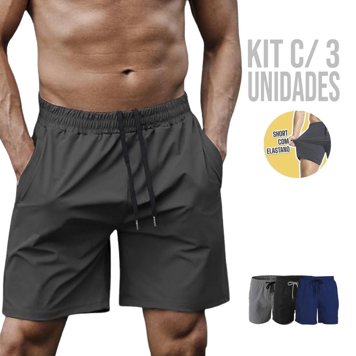 KIT 3 Shorts Bermudas Academia Treino Corrido Masculina TACTEL ELASTANO 714 Menor preço em KIT 3 Shorts Bermudas Academia Treino Corrido Masculina TACTEL ELASTANO 714