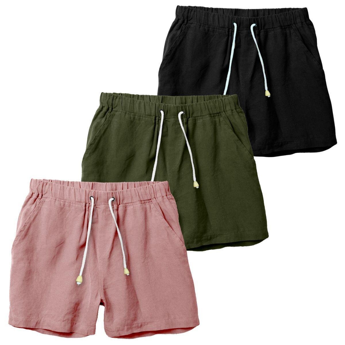 Kit 3 Shorts Linho Premium Bermuda Masculina Moda Praia Luxo
