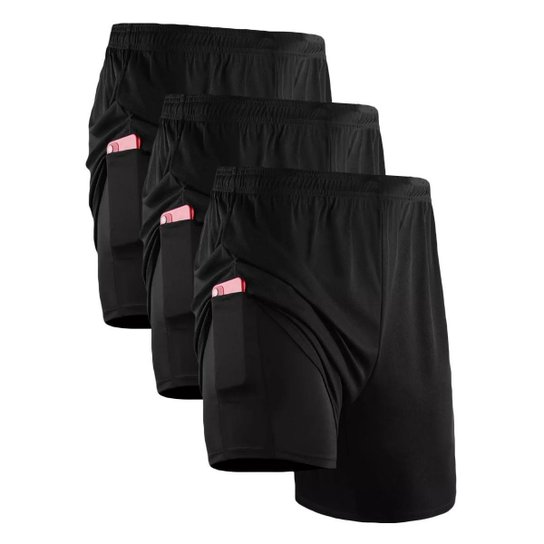 Kit 3 Shorts Masculino 2 em 1 Fitness Bermuda Para Treino