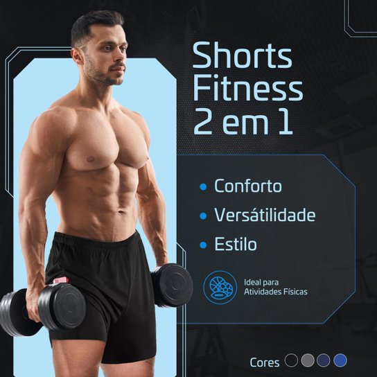 Kit 3 Shorts Masculino 2 em 1 Fitness Bermuda Para Treino