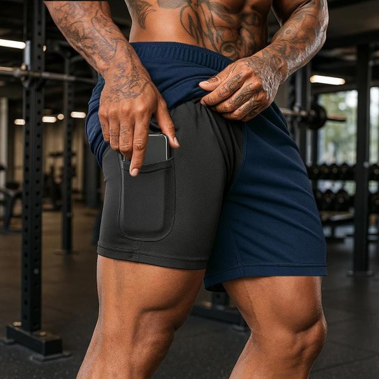 Kit 3 Shorts Masculino 2 em 1 Fitness Bermuda Para Treino