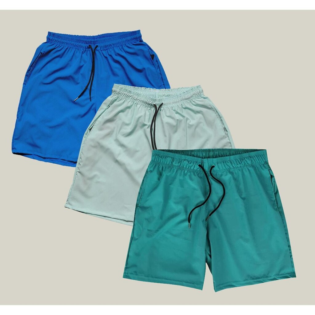 Kit 3 Shorts Masculino Elastano WSS Azul e Água