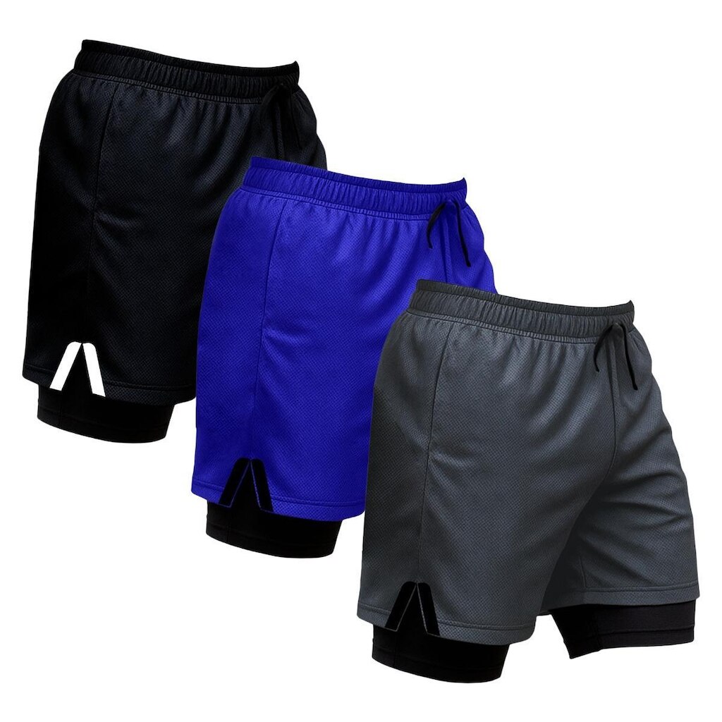 Kit 3 Shorts Masculinos de Treino com Forro Interno Faixa Lateral e Ajuste Seguro