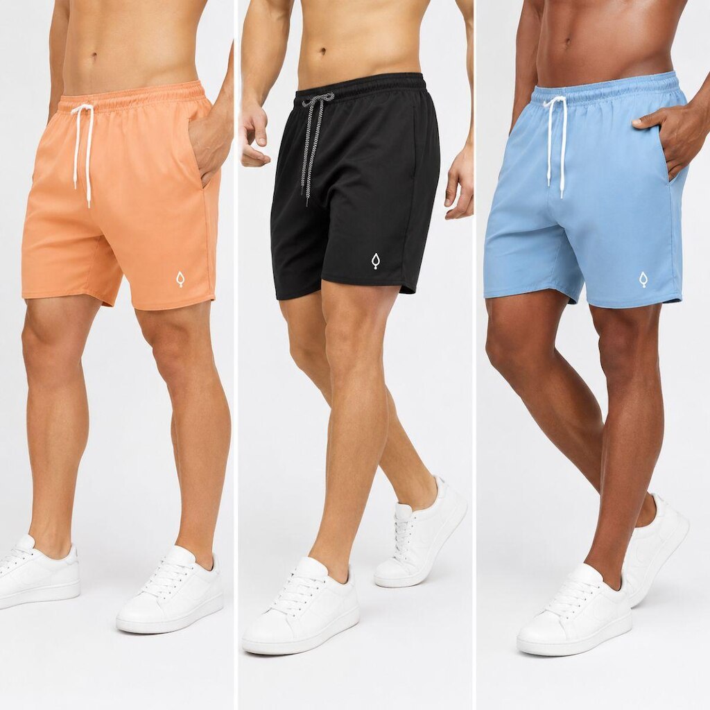 Kit 3 Shorts Praia Bermuda Masculino Básico liso em Tactel Elastano