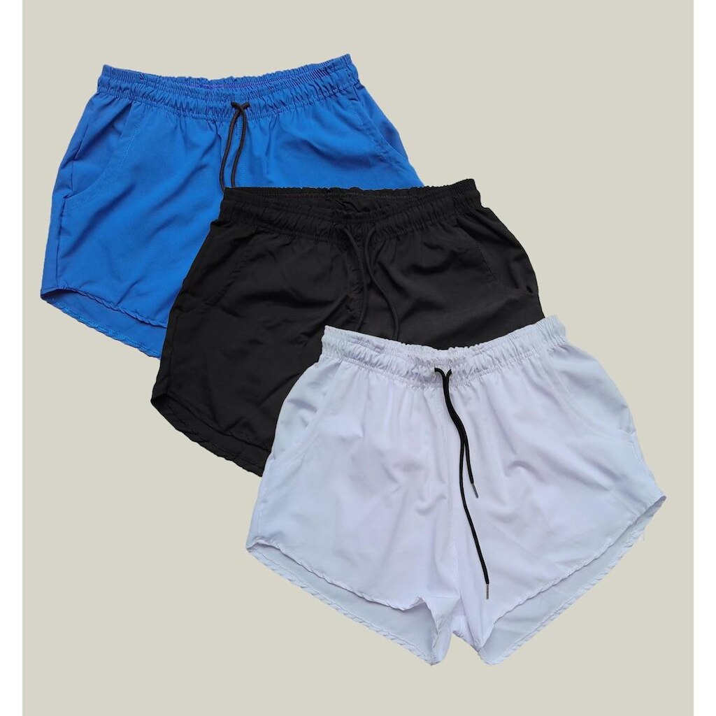 Kit 3 Shorts Praia Feminino Elastano Premium WSS Azul e Branco