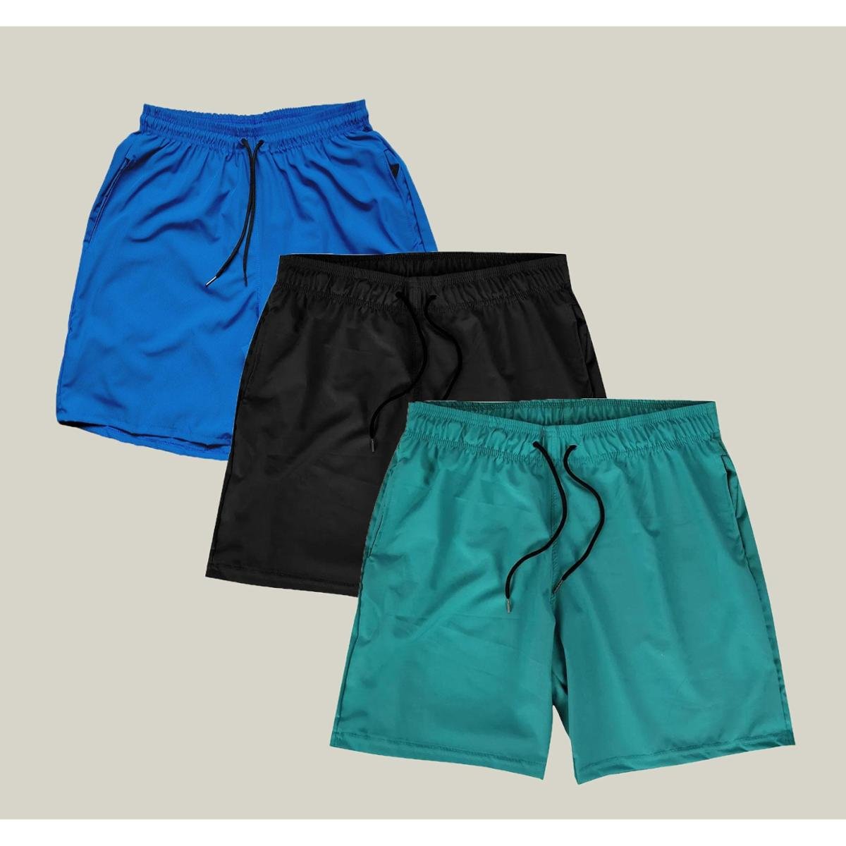 Kit 3 Shorts Praia Masculino Elastano Premium WSS Azul Preto e Verde
