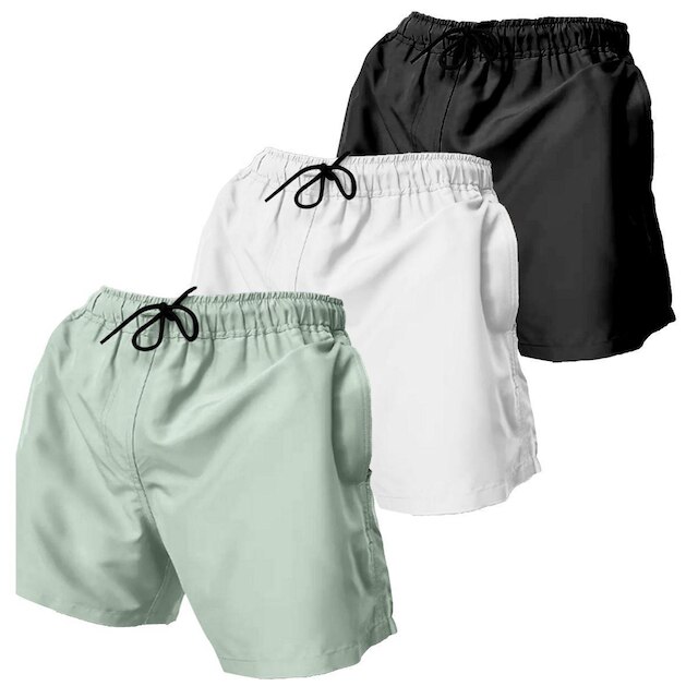 Kit 3 Shorts Tactel Masculino Praia Liso com Bolsos Secagem Rápida e Ajuste