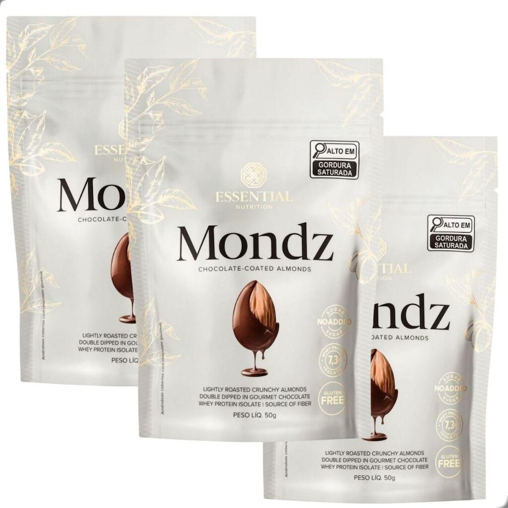 Kit 3 Snack Amendoas de Chocolate Mondz 50g Essential