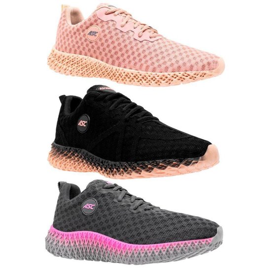Kit 3 Tênis Ascension Feminino Cadarço Solado Macio Conforto - Preto+Rosa Menor preço em Kit 3 Tênis Ascension Feminino Cadarço Solado Macio Conforto - Preto+Rosa