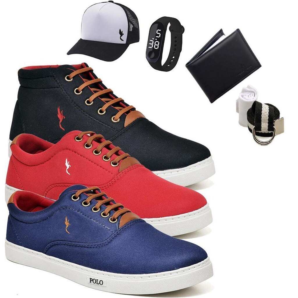 Kit 3 Tênis Casual + Boné + Acessórios Macio Confortável