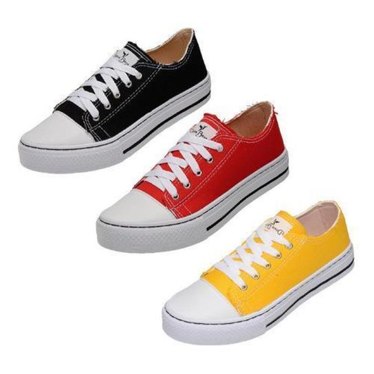 Kit 3 Tênis Casual Estilo All Star Linha 601 Infantil - Amarelo Menor preço em Kit 3 Tênis Casual Estilo All Star Linha 601 Infantil - Amarelo