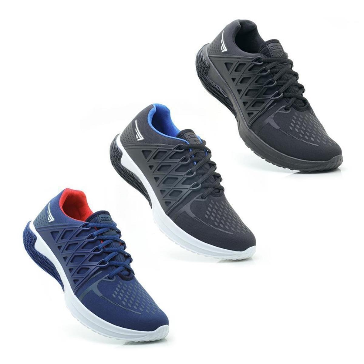 Kit Tênis Esportivo Masculino Cadarço Academia Fitness Azul+