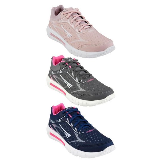 Kit 3 Tênis Jogger Zeus Feminino Conforto Moderno Caminhada - Rosa+Cinza Menor preço em Kit 3 Tênis Jogger Zeus Feminino Conforto Moderno Caminhada - Rosa+Cinza
