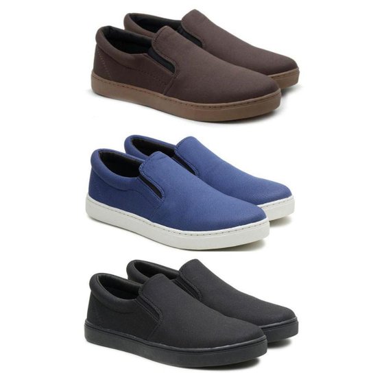 Kit 3 Tênis Slip On Casual Masculino Torrenezzi - Preto Menor preço em Kit 3 Tênis Slip On Casual Masculino Torrenezzi - Preto
