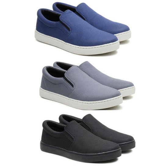 Kit 3 Tênis Slip On Casual Masculino Torrenezzi - Azul Menor preço em Kit 3 Tênis Slip On Casual Masculino Torrenezzi - Azul