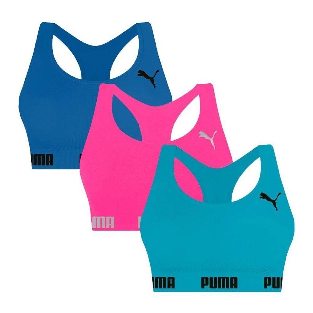 Kit 3 Tops Puma Nadador Sem Costura Feminino - Pink e Marinho GG