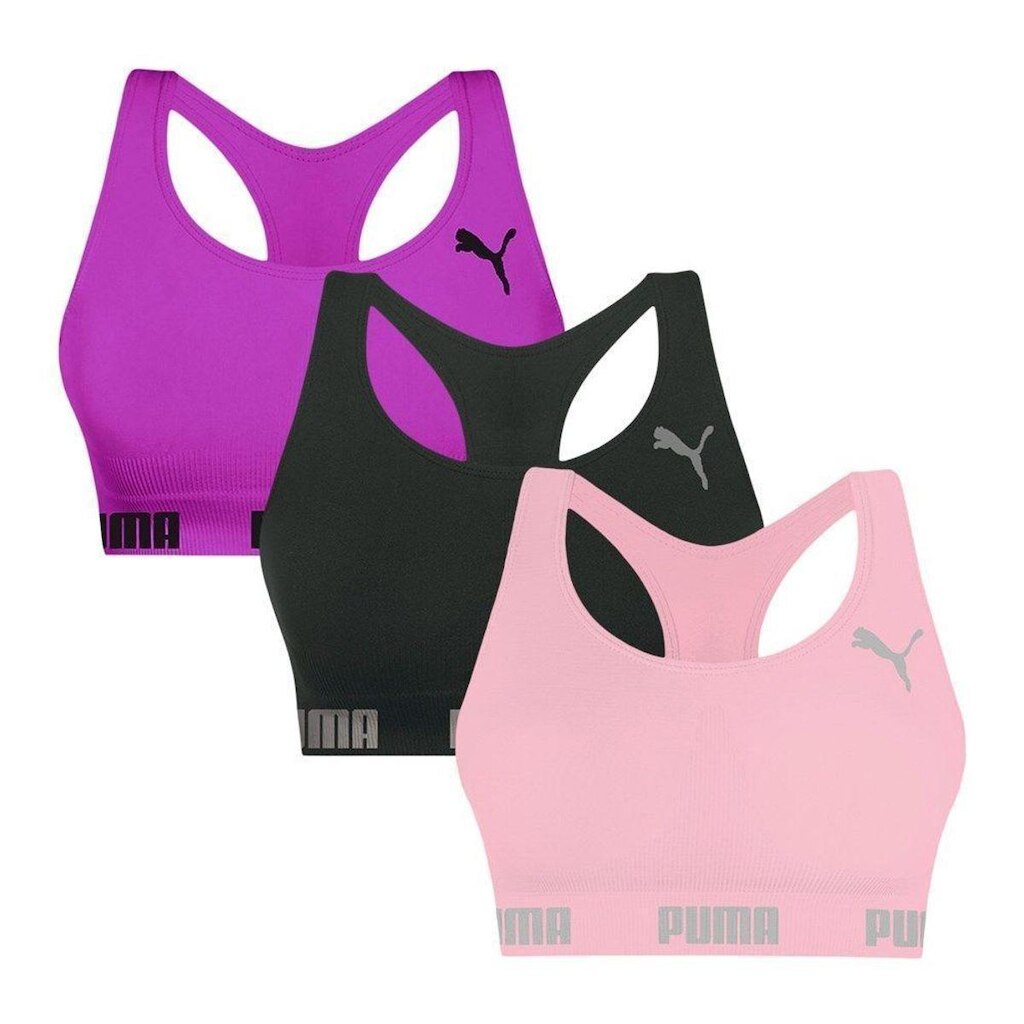 Kit 3 Tops Puma Nadador Sem Costura Feminino - Rosa e Roxo G